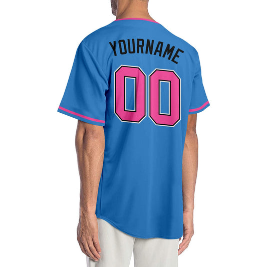 Custom Powder Blue Pink-Black Authentic Baseball Jersey - Sky-Custom