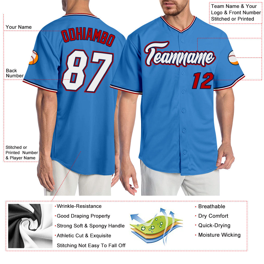 Custom Powder Blue White-Red Authentic Baseball Jersey - Sky-Custom