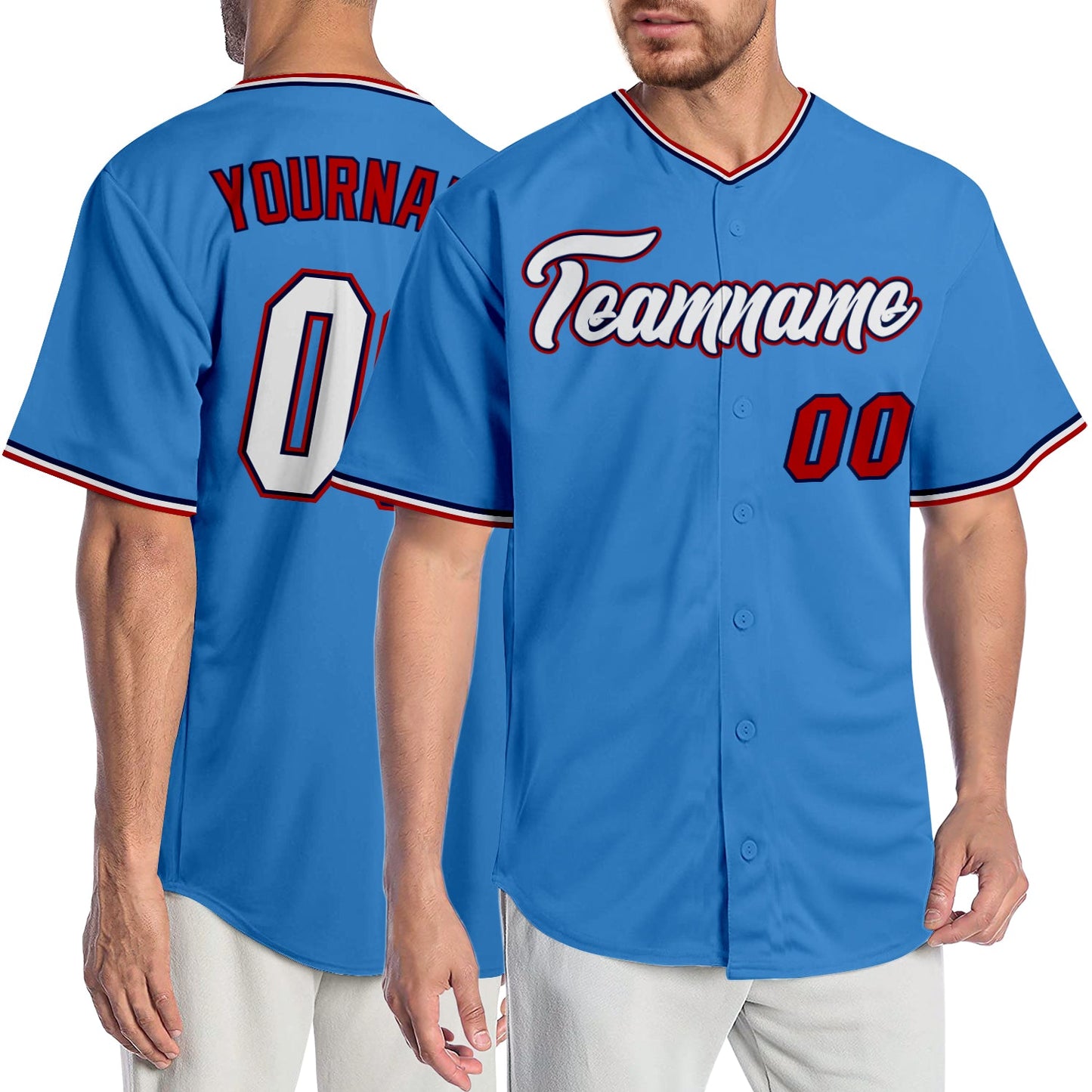 Custom Powder Blue White-Red Authentic Baseball Jersey - Sky-Custom