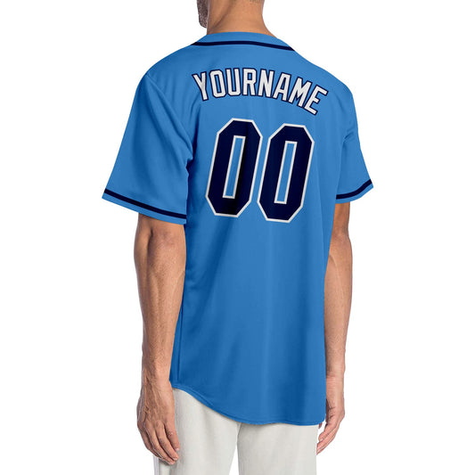 Custom Powder Blue Navy-White Authentic Baseball Jersey - Sky-Custom