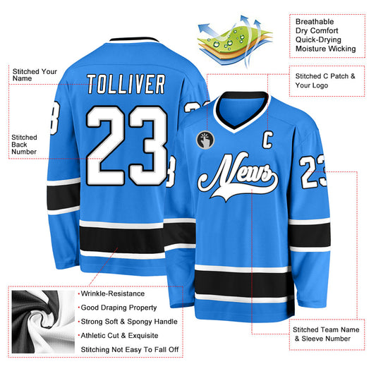 Custom Powder Blue White-Black Hockey Jersey - Sky-Custom
