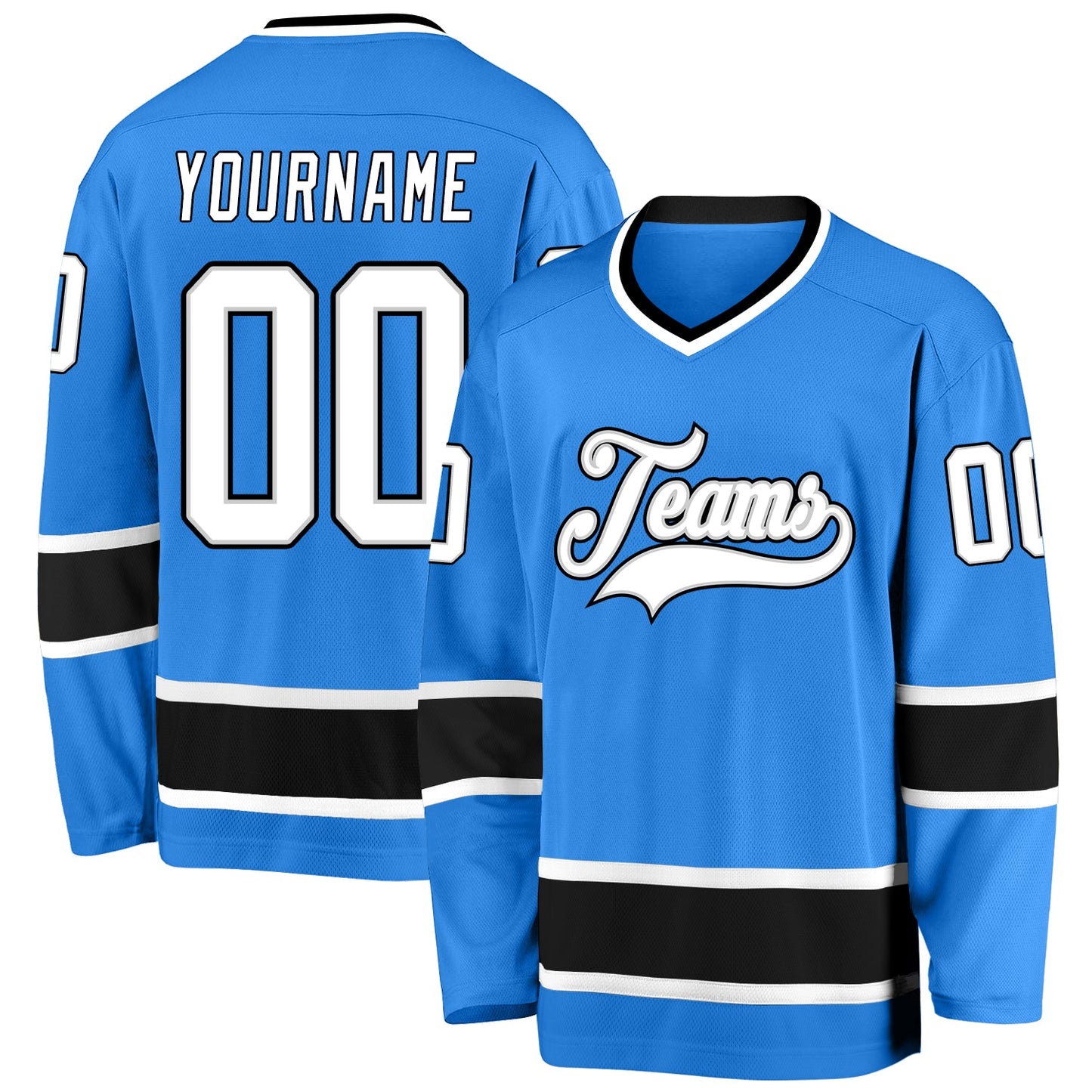 Custom Powder Blue White-Black Hockey Jersey - Sky-Custom
