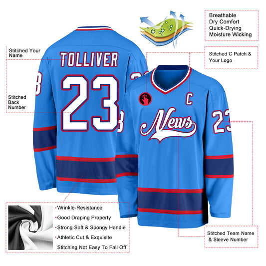 Custom Powder Blue White-Royal Hockey Jersey - Sky-Custom
