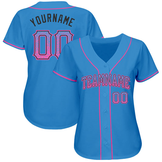 Custom Powder Blue Pink-Black Authentic Drift Fashion Baseball Jersey - Sky-Custom