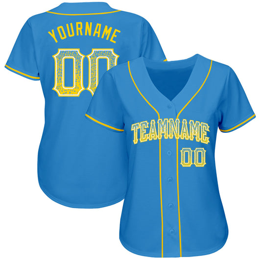 Custom Powder Blue Gold-White Authentic Drift Fashion Baseball Jersey - Sky-Custom