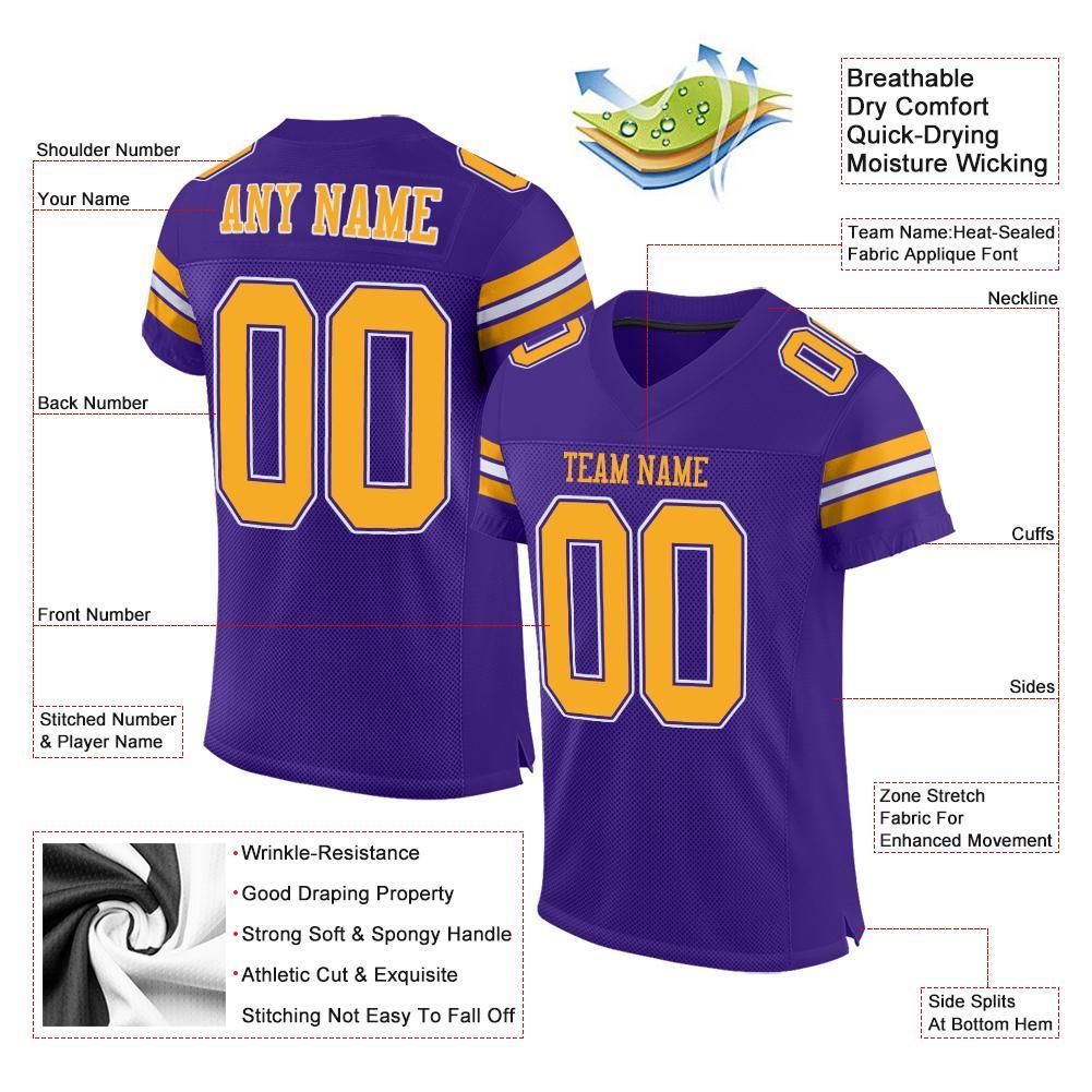 Custom Purple Gold-White Mesh Authentic Football Jersey - Sky-Custom
