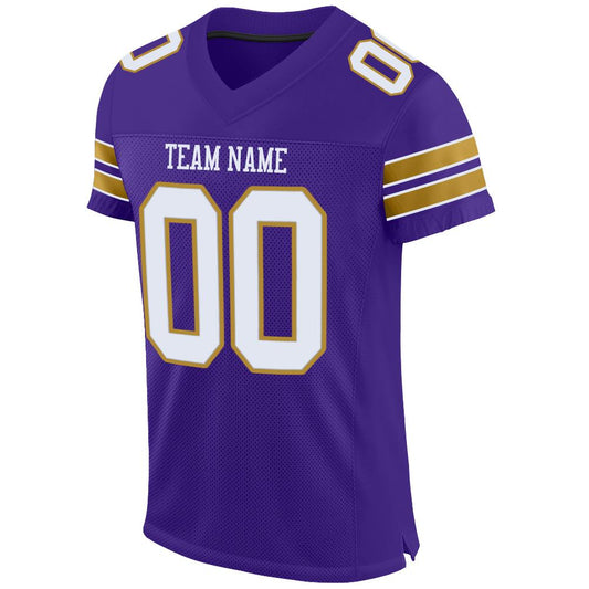 Custom Purple White-Old Gold Mesh Authentic Football Jersey - Sky-Custom