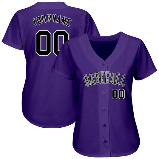 Custom Purple Black-Gray Authentic Baseball Jersey - Sky-Custom