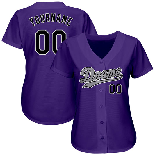 Custom Purple Black-Gray Authentic Baseball Jersey - Sky-Custom