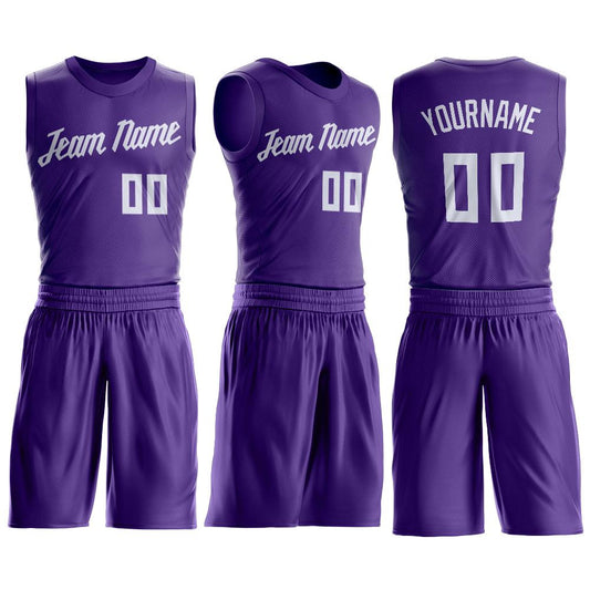 Custom Purple White Round Neck Suit Basketball Jersey - Sky-Custom