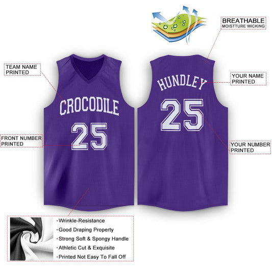 Custom Purple White V-Neck Basketball Jersey - Sky-Custom