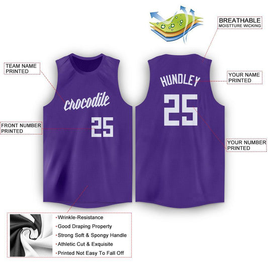 Custom Purple White Round Neck Basketball Jersey - Sky-Custom