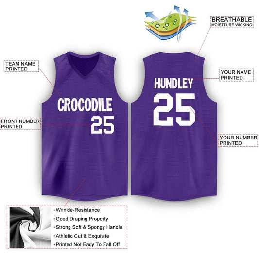 Custom Purple White V-Neck Basketball Jersey - Sky-Custom