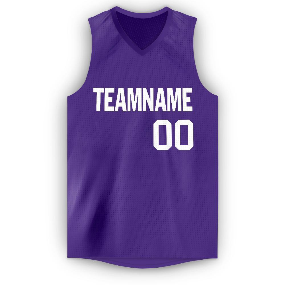 Custom Purple White V-Neck Basketball Jersey - Sky-Custom
