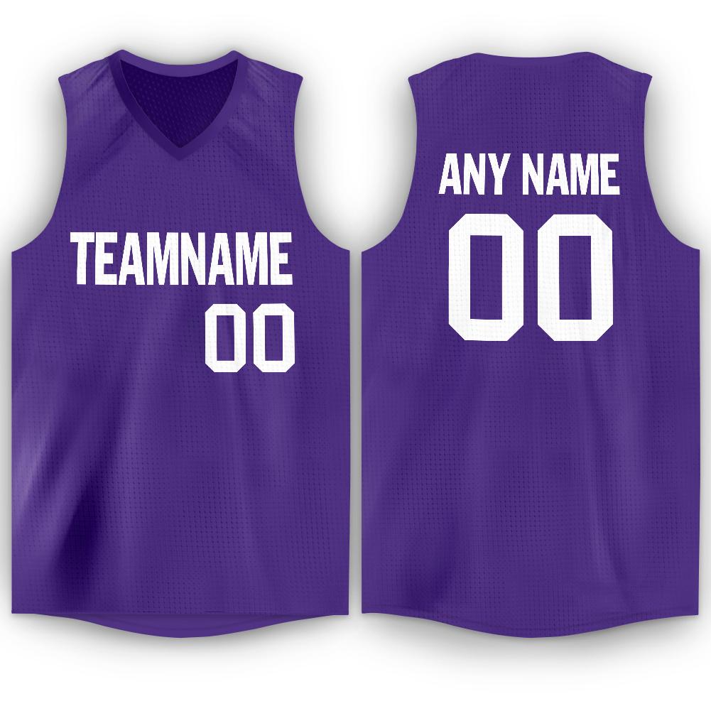 Custom Purple White V-Neck Basketball Jersey - Sky-Custom