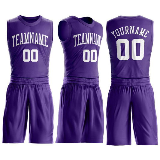 Custom Purple White Round Neck Suit Basketball Jersey - Sky-Custom