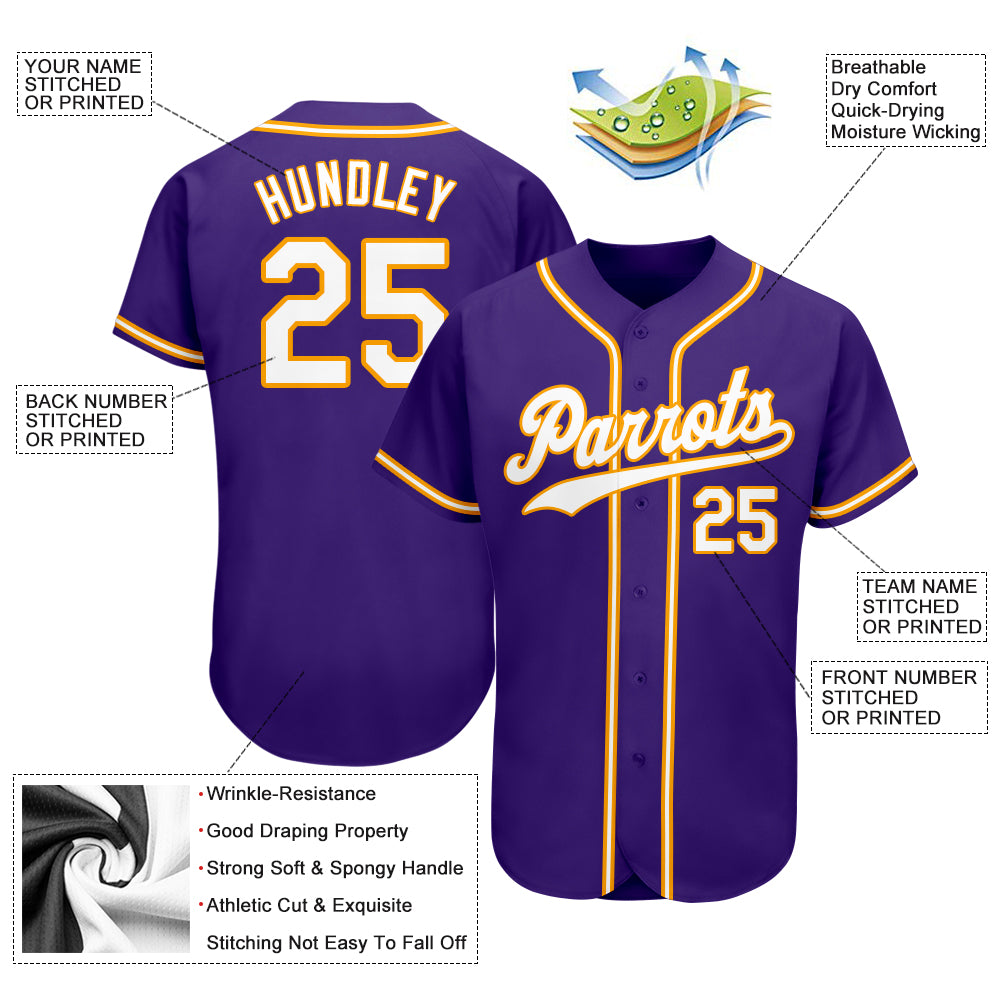 Custom Purple White-Gold Authentic Baseball Jersey - Sky-Custom