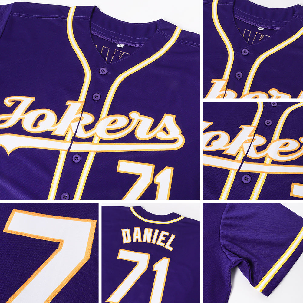 Custom Purple White-Gold Authentic Baseball Jersey - Sky-Custom