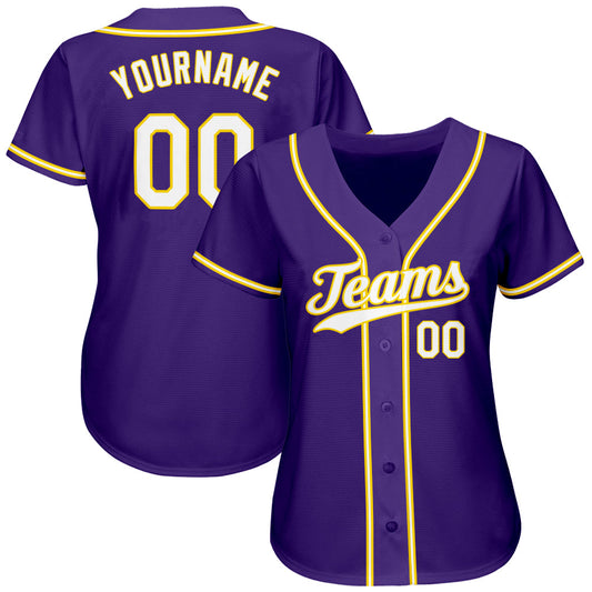Custom Purple White-Gold Authentic Baseball Jersey - Sky-Custom