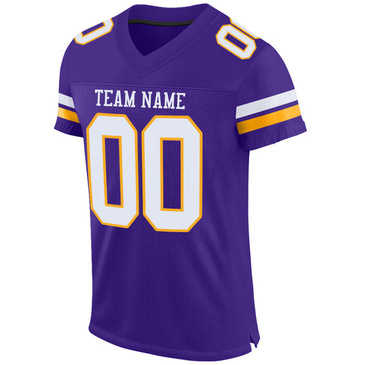 Custom Purple White-Gold Mesh Authentic Football Jersey - Sky-Custom
