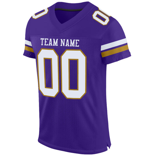 Custom Purple White-Old Gold Mesh Authentic Football Jersey - Sky-Custom