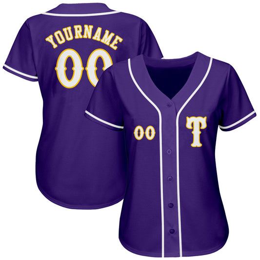 Custom Purple White-Gold Authentic Baseball Jersey - Sky-Custom