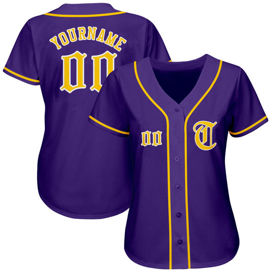 Custom Purple Gold-White Authentic Baseball Jersey - Sky-Custom