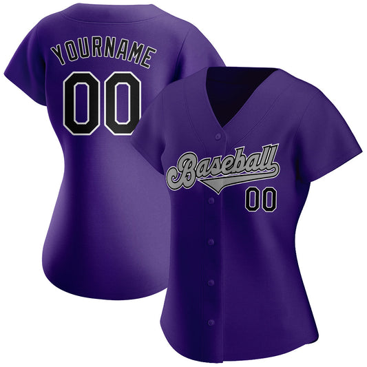 Custom Purple Black-Gray Authentic Baseball Jersey - Sky-Custom