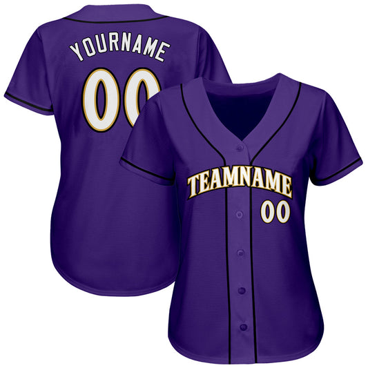 Custom Purple White-Old Gold Authentic Baseball Jersey - Sky-Custom