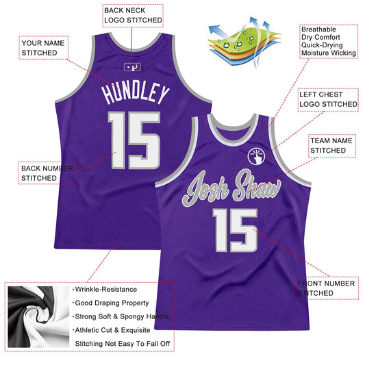 Custom Purple White-Gray Authentic Throwback Basketball Jersey - Sky-Custom