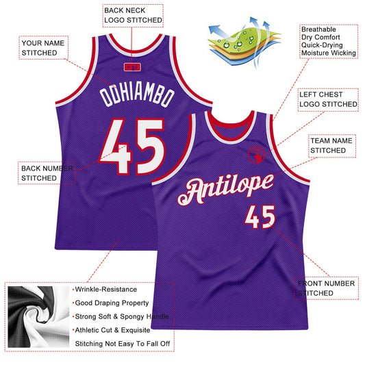 Custom Purple White-Red Authentic Throwback Basketball Jersey - Sky-Custom