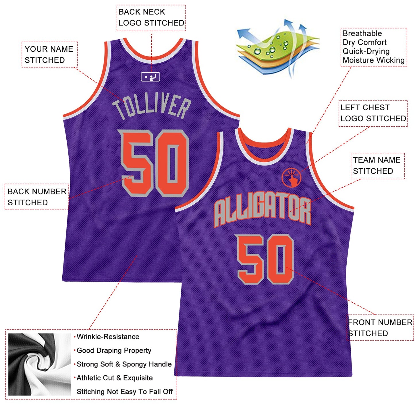 Custom Purple Orange-Gray Authentic Throwback Basketball Jersey - Sky-Custom