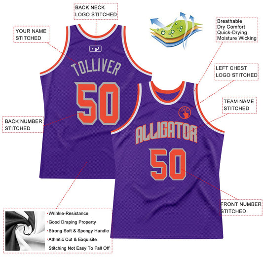 Custom Purple Orange-Gray Authentic Throwback Basketball Jersey - Sky-Custom