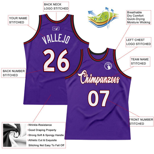 Custom Purple White-Red Authentic Throwback Basketball Jersey - Sky-Custom