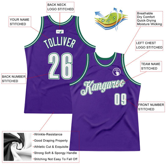Custom Purple White-Kelly Green Authentic Throwback Basketball Jersey - Sky-Custom