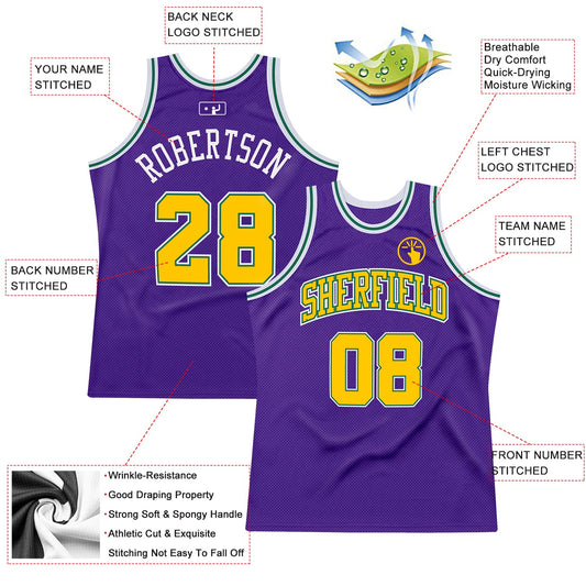 Custom Purple Gold-Kelly Green Authentic Throwback Basketball Jersey - Sky-Custom