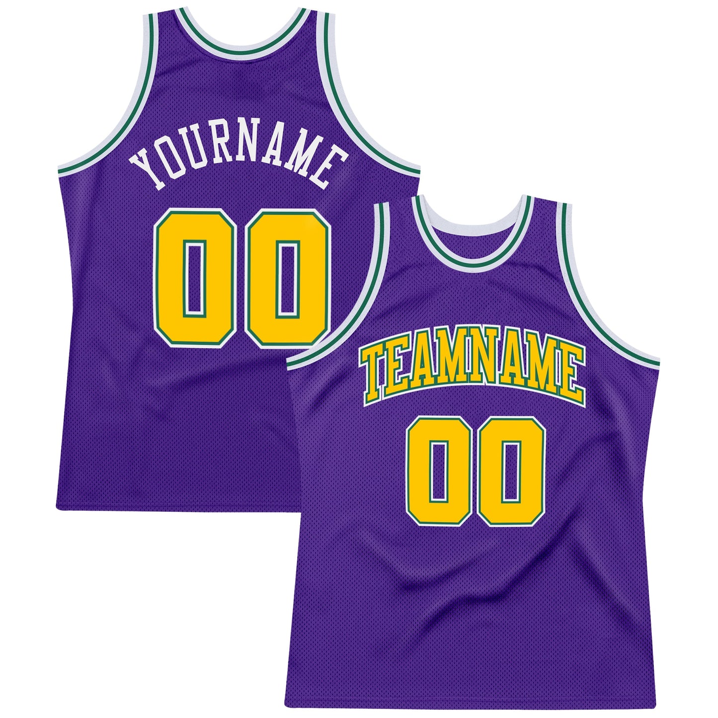 Custom Purple Gold-Kelly Green Authentic Throwback Basketball Jersey - Sky-Custom