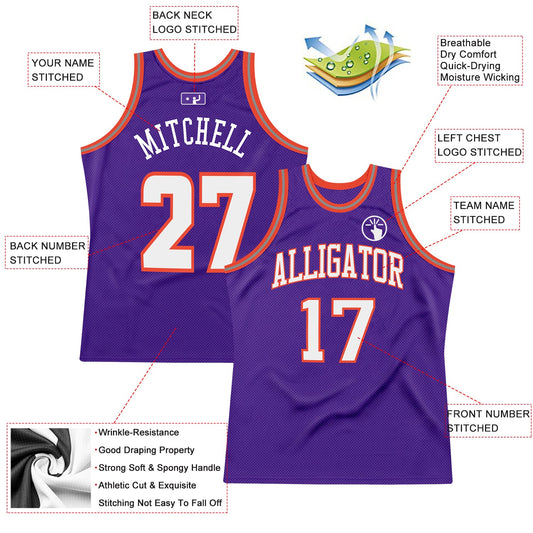 Custom Purple White-Orange Authentic Throwback Basketball Jersey - Sky-Custom