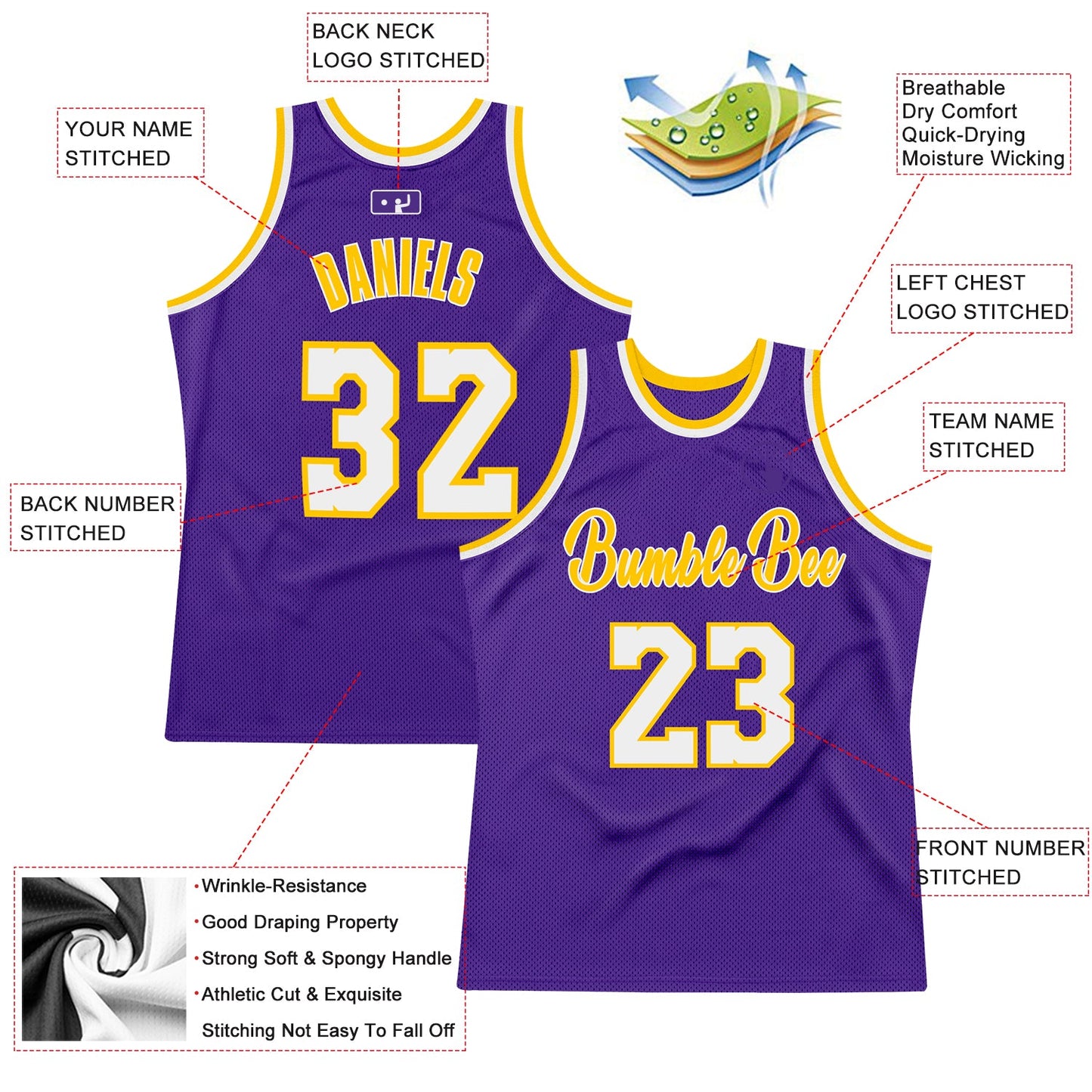Custom Purple White-Gold Authentic Throwback Basketball Jersey - Sky-Custom