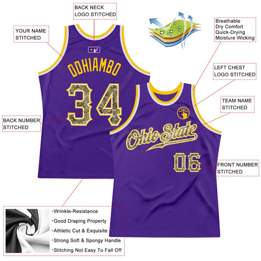 Custom Purple Camo-Gold Authentic Throwback Basketball Jersey - Sky-Custom