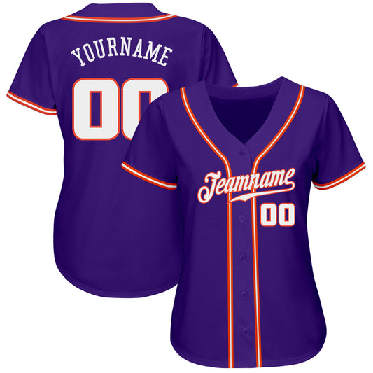 Custom Purple White-Orange Authentic Baseball Jersey - Sky-Custom