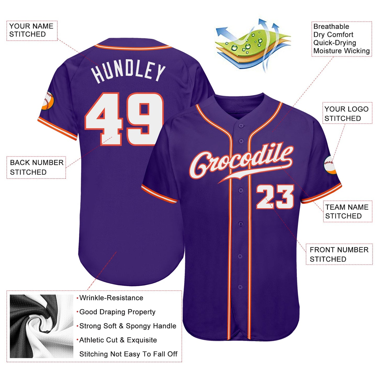 Custom Purple White-Orange Authentic Baseball Jersey - Sky-Custom