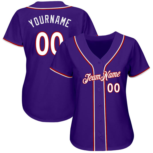 Custom Purple White-Red Authentic Baseball Jersey - Sky-Custom