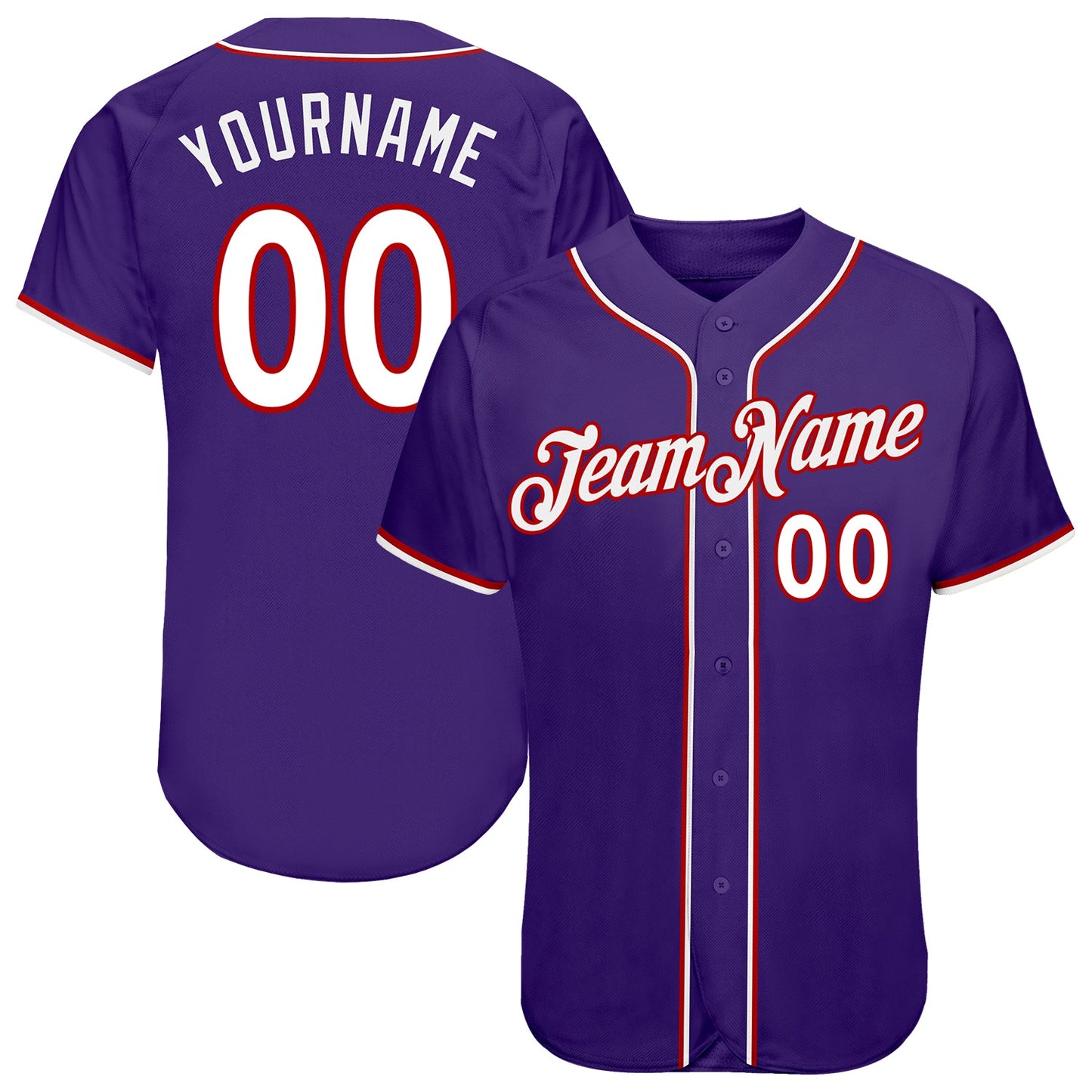 Custom Purple White-Red Authentic Baseball Jersey - Sky-Custom
