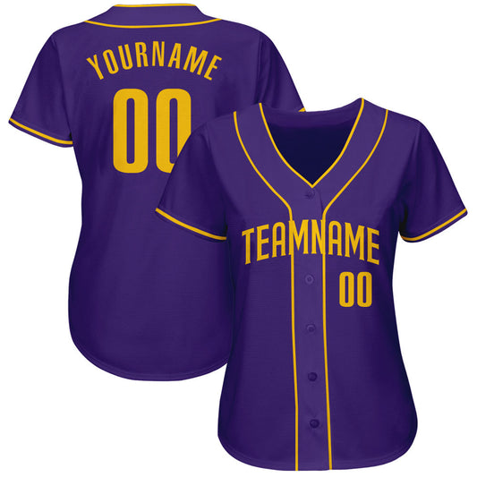 Custom Purple Gold Authentic Baseball Jersey - Sky-Custom