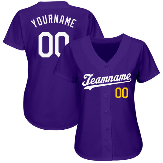 Custom Purple White-Gold Authentic Baseball Jersey - Sky-Custom