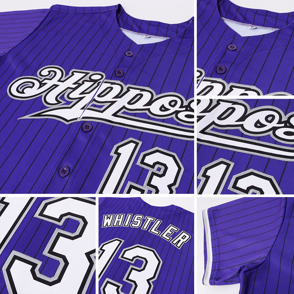 Custom Purple Black Pinstripe White-Gray Authentic Baseball Jersey - Sky-Custom