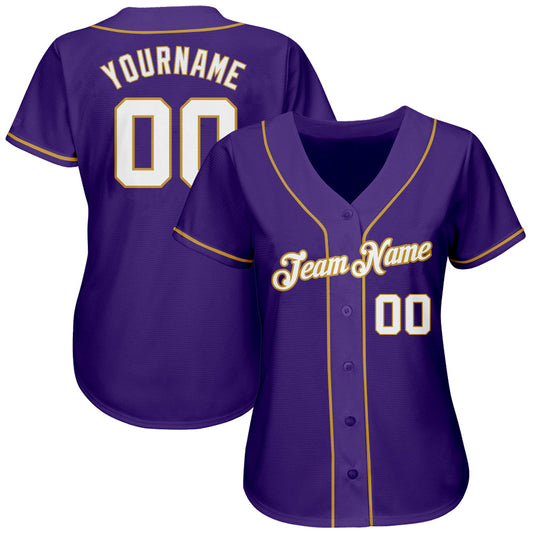 Custom Purple White-Old Gold Authentic Baseball Jersey - Sky-Custom