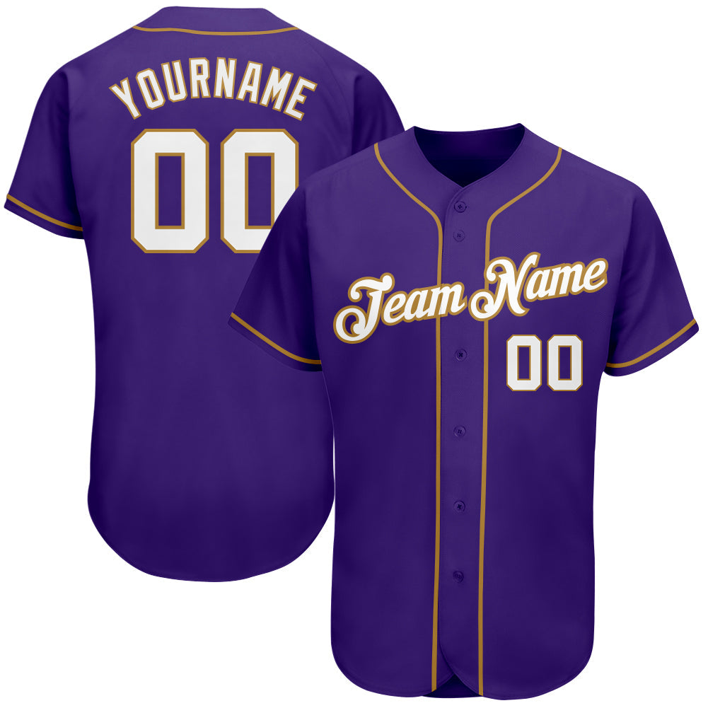 Custom Purple White-Old Gold Authentic Baseball Jersey - Sky-Custom