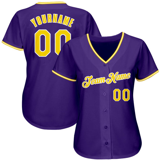 Custom Purple Gold-White Authentic Baseball Jersey - Sky-Custom